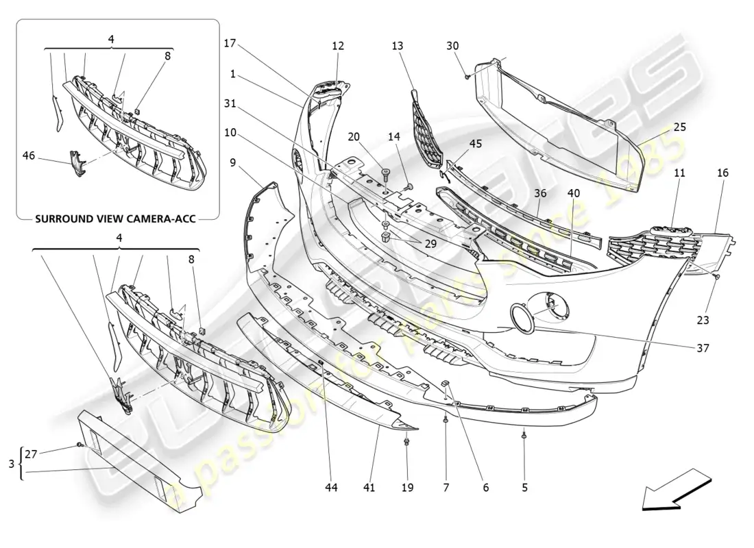maserati levante zenga (2020) front bumper parts diagram