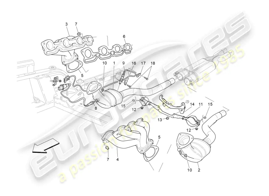 maserati granturismo mc stradale (2012) pre-catalytic converters and catalytic converters parts diagram