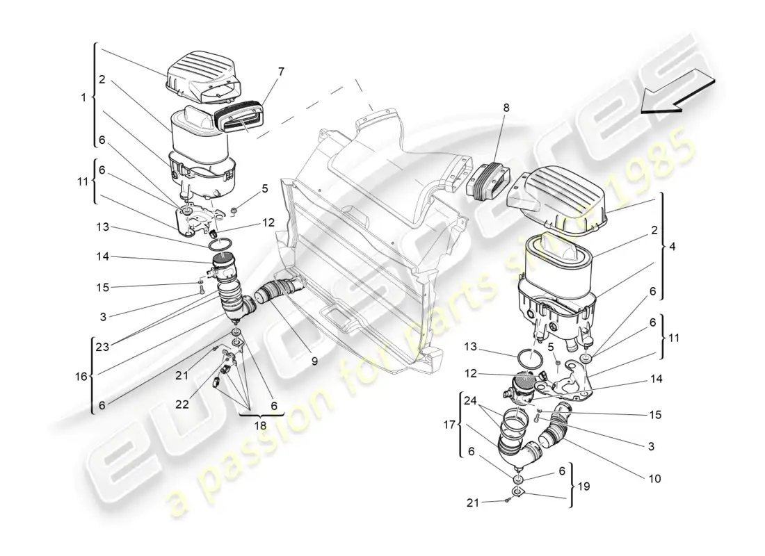 maserati ghibli (2016) air filter, air intake and ducts parts diagram
