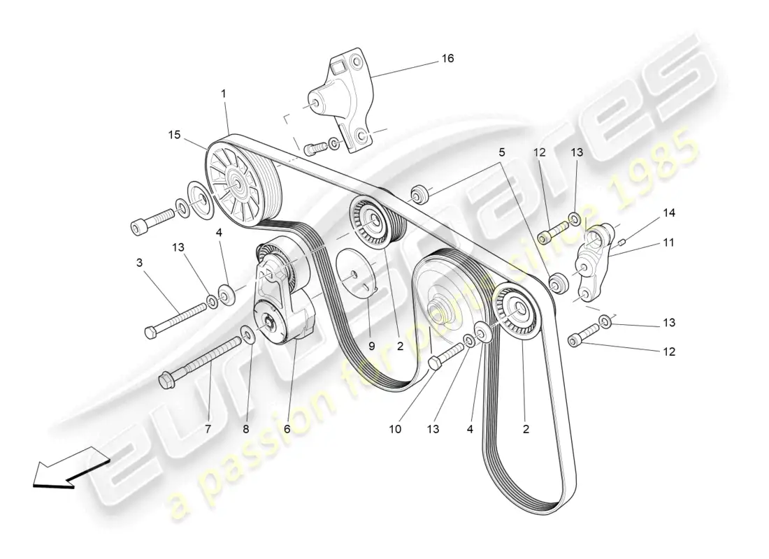 maserati ghibli (2018) auxiliary device belts parts diagram