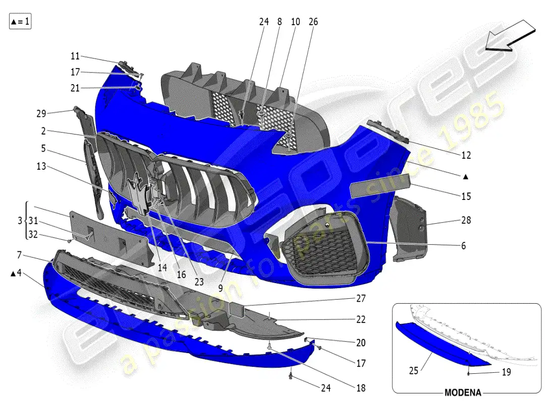 maserati grecale modena (2023) front bumper parts diagram