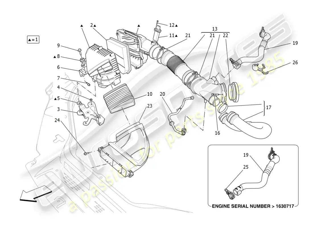 maserati levante gt (2022) air filter, air intake and ducts parts diagram