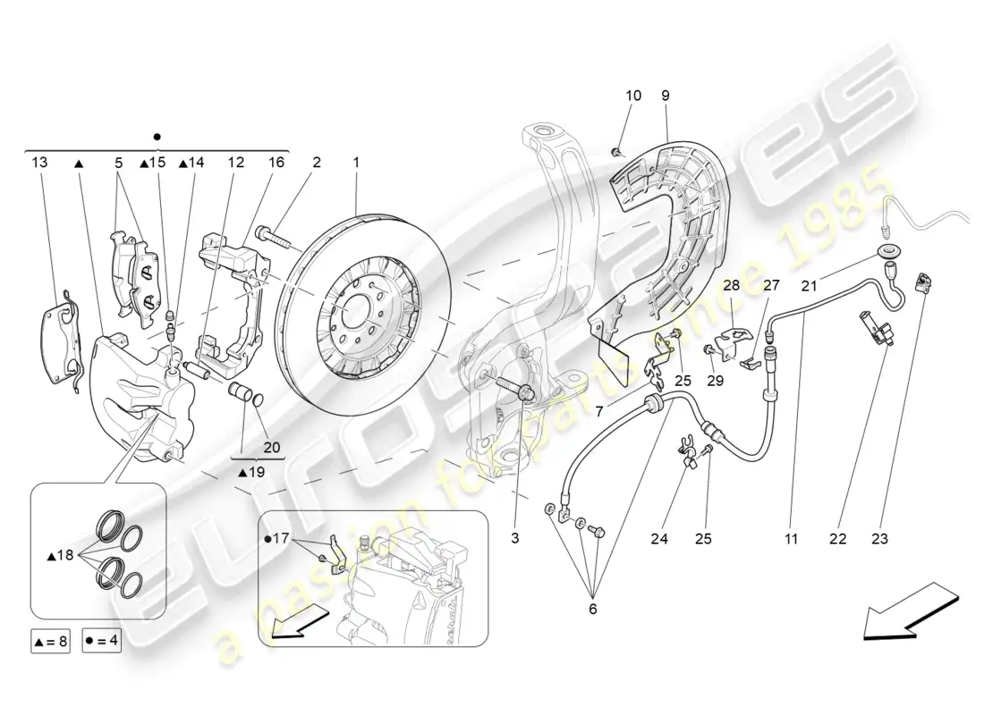 maserati levante (2020) braking devices on front wheels parts diagram