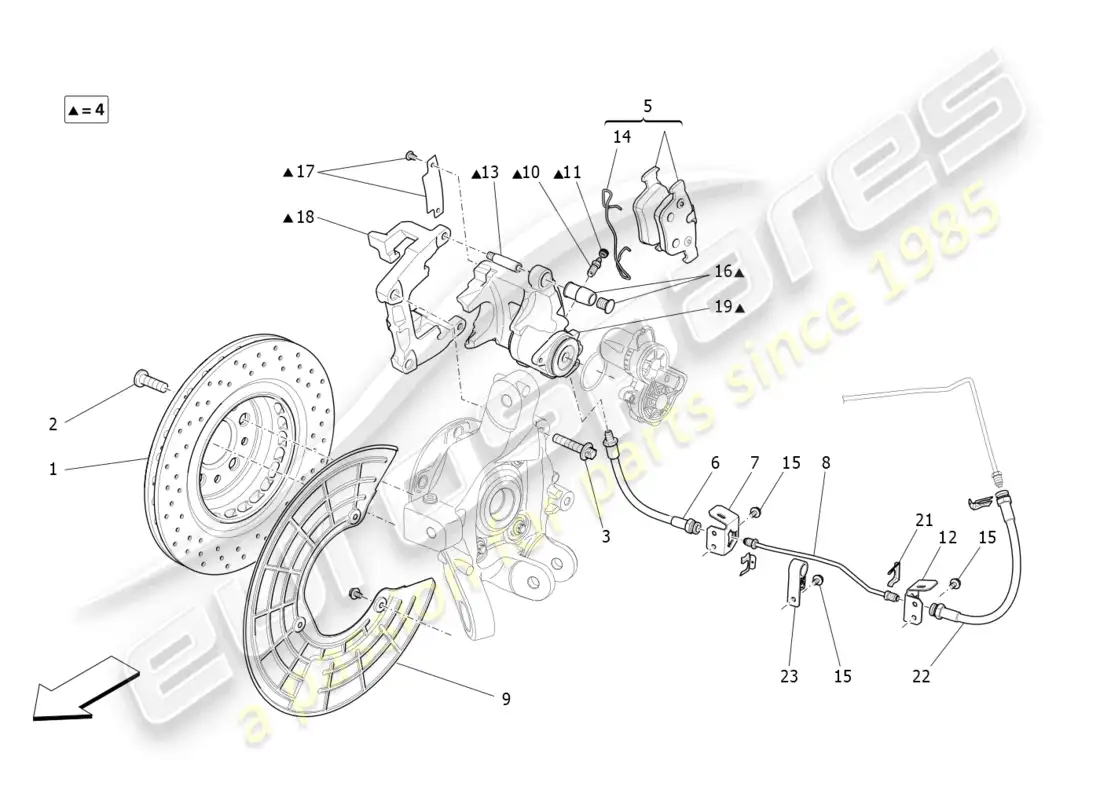 maserati levante (2018) braking devices on rear wheels parts diagram