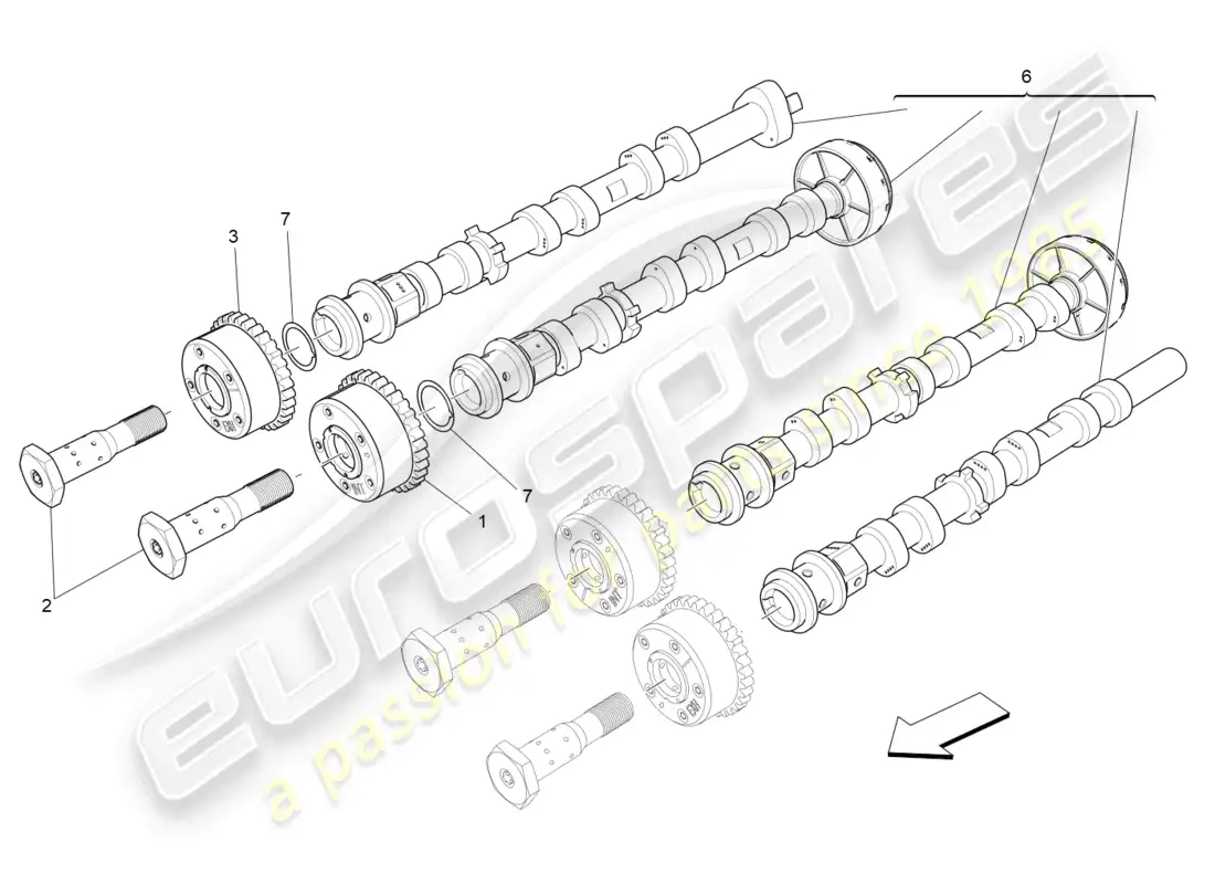 maserati levante tributo (2021) rh cylinder head camshafts parts diagram
