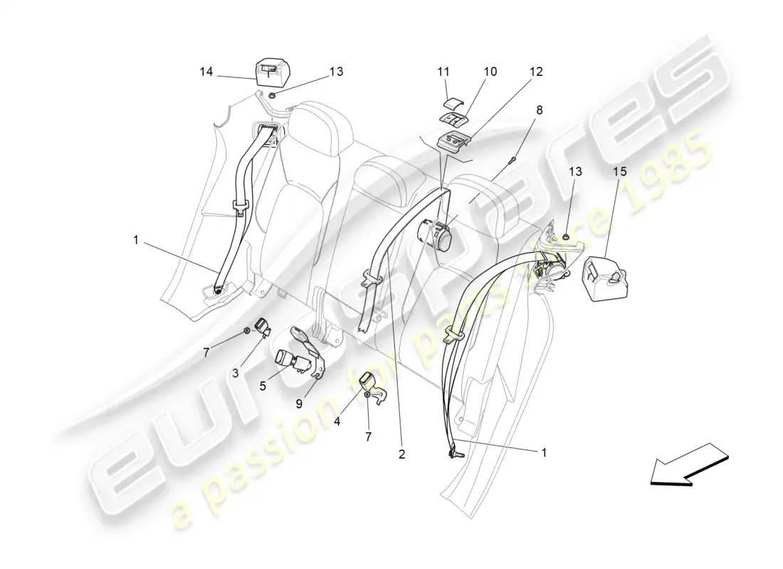 maserati levante (2018) rear seat belts parts diagram
