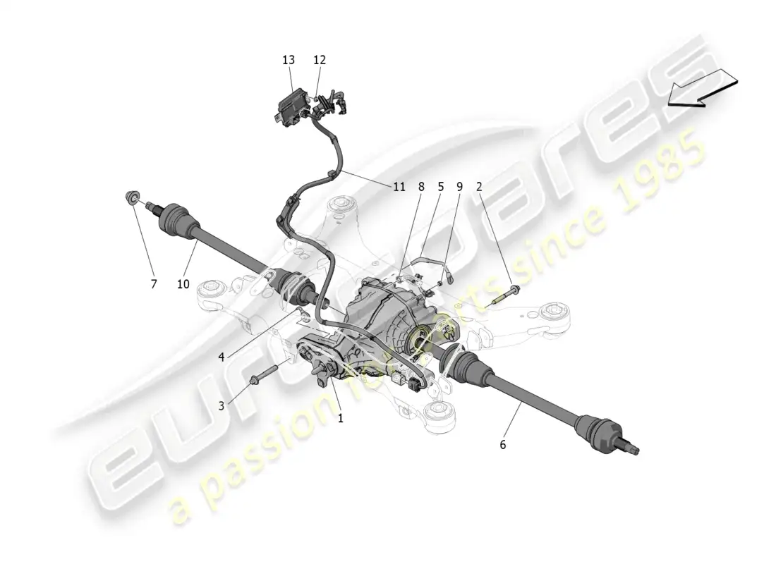 maserati grecale trofeo (2023) differential and rear axle shafts parts diagram
