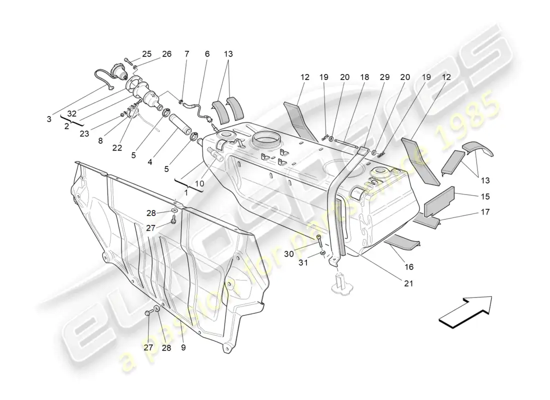 maserati granturismo mc stradale (2011) fuel tank parts diagram