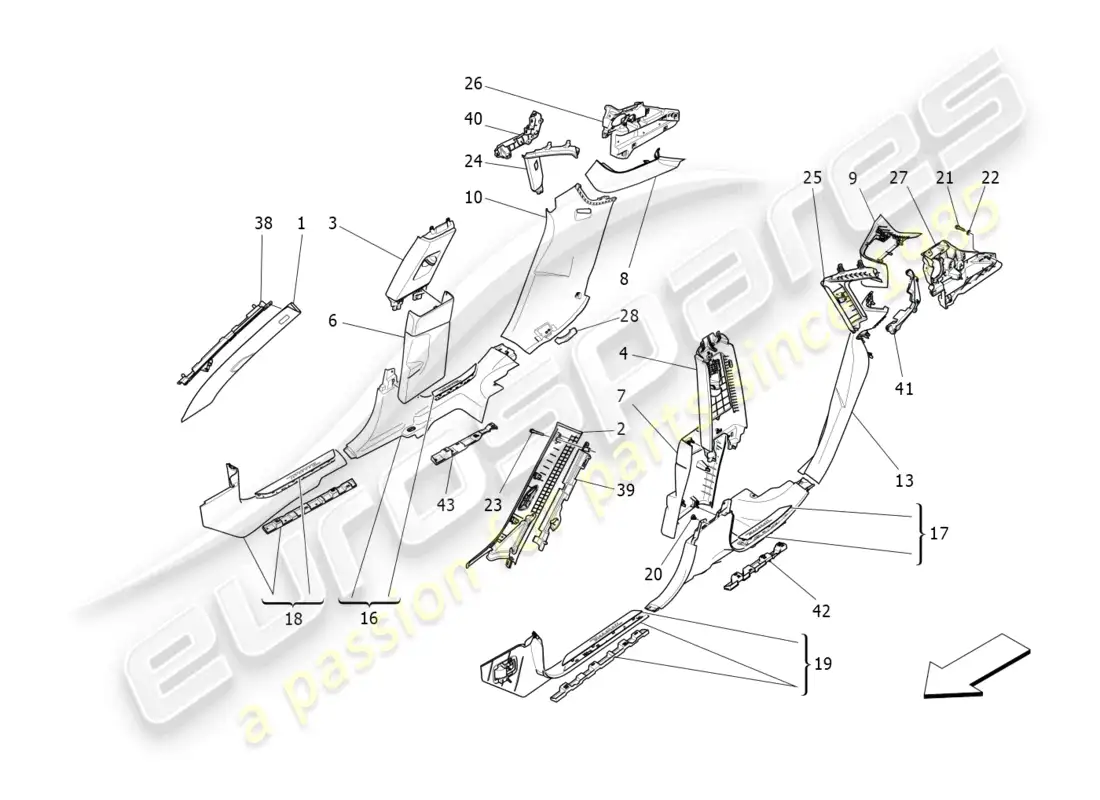 maserati levante (2018) passenger compartment b pillar trim panels and side panels parts diagram