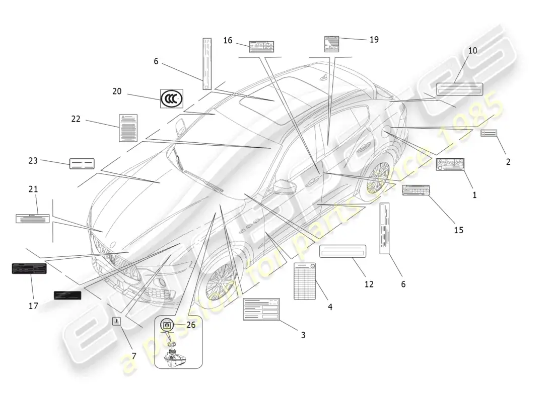maserati levante (2020) stickers and labels parts diagram