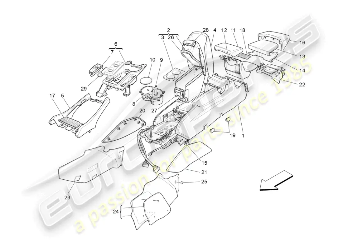maserati granturismo mc stradale (2012) accessory console and centre console parts diagram