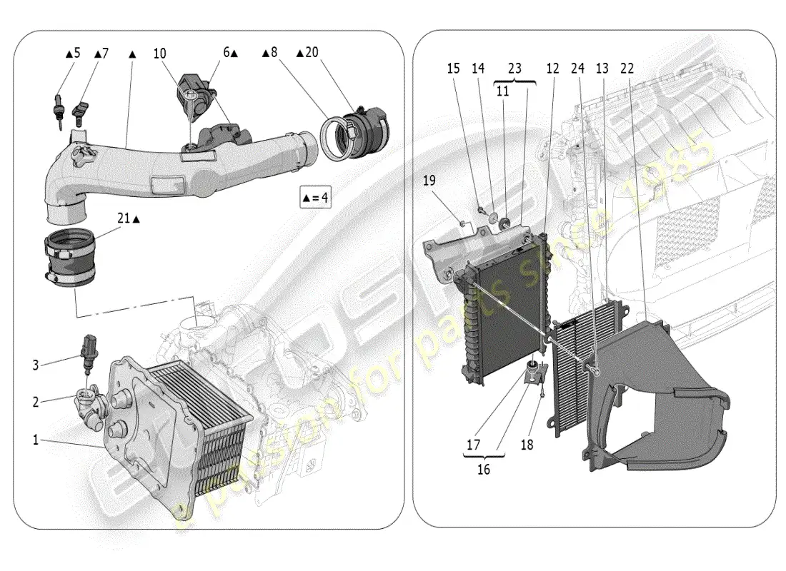 maserati grecale modena (2023) intercooler system parts diagram