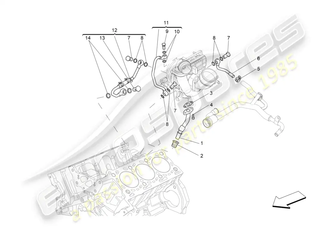 maserati levante (2017) turbocharging system: lubrication and cooling parts diagram