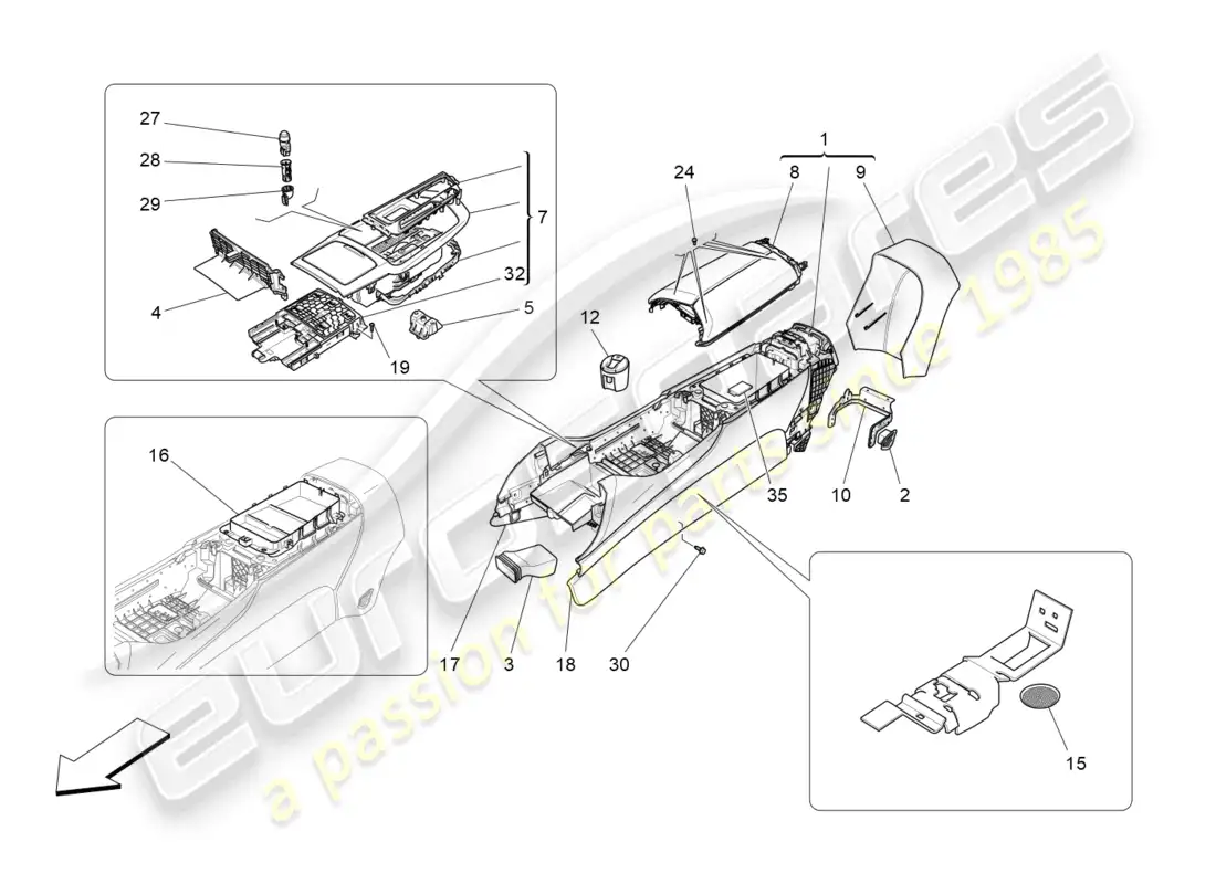 maserati levante trofeo (2020) accessory console and centre console parts diagram