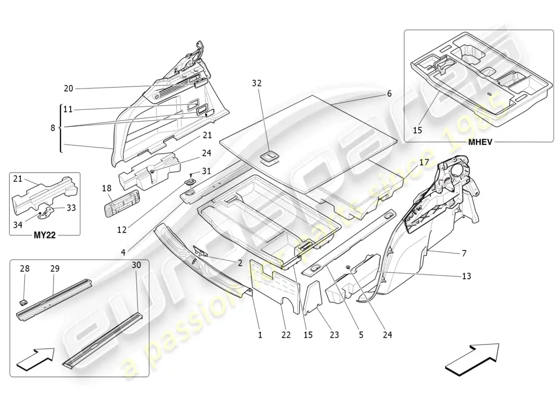 maserati levante trofeo (2020) luggage compartment mats parts diagram