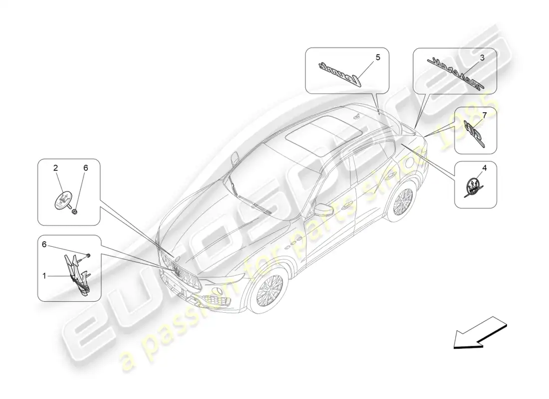 maserati levante (2017) trims, brands and symbols parts diagram
