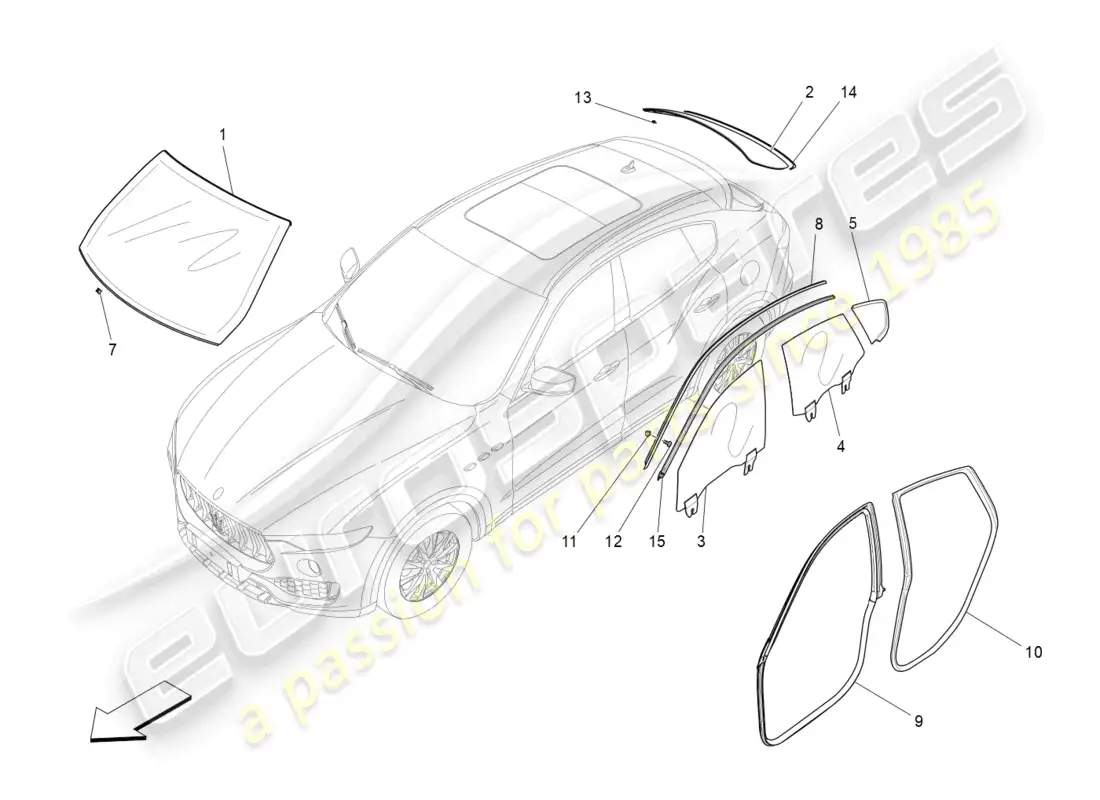 maserati levante (2018) windows and window strips parts diagram