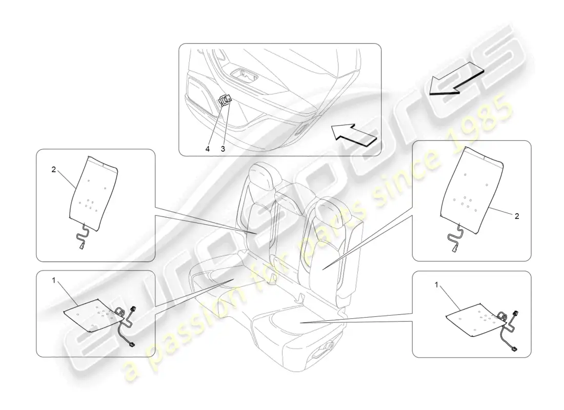 maserati levante (2018) rear seats: mechanics and electronics parts diagram