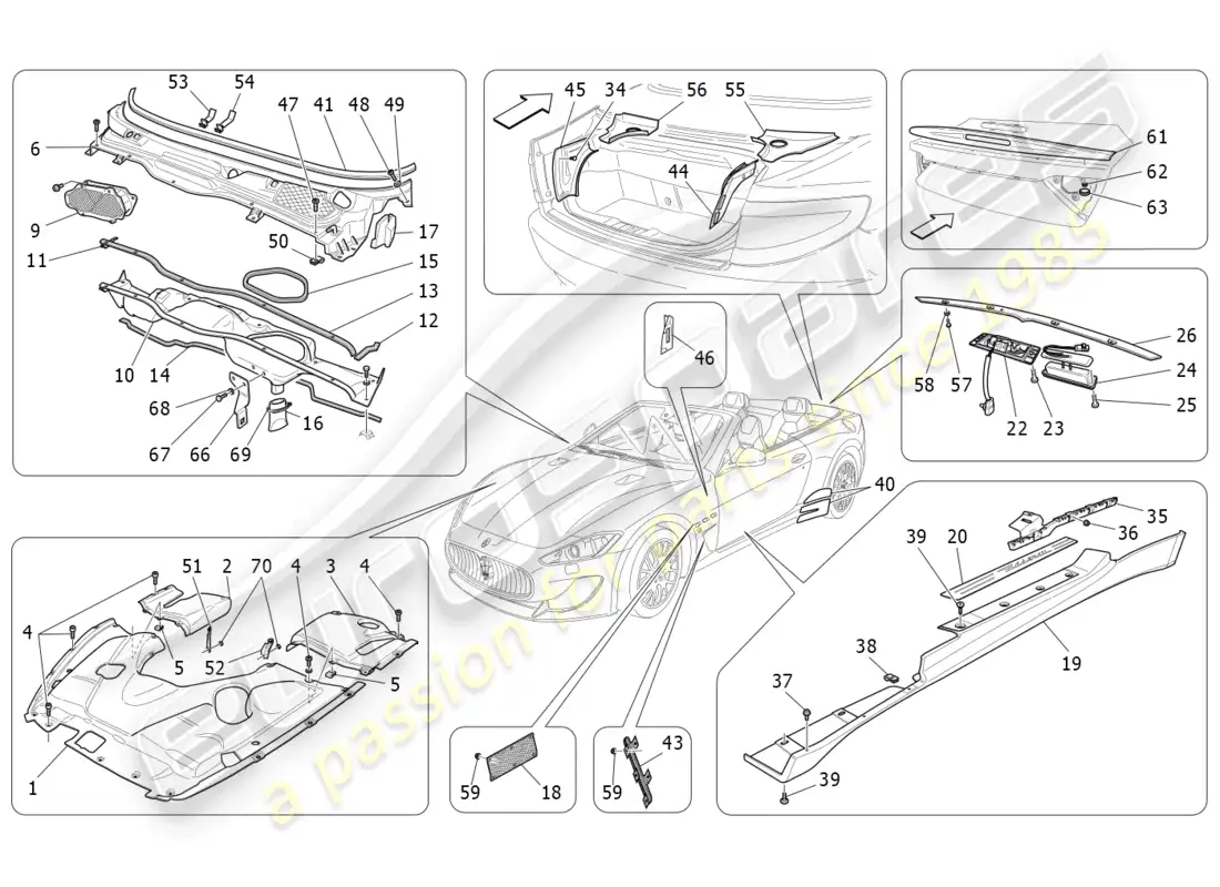 maserati grancabrio mc (2013) shields, trims and covering panels parts diagram