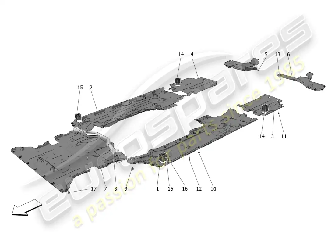 maserati grecale trofeo (2023) underbody and underfloor guards parts diagram
