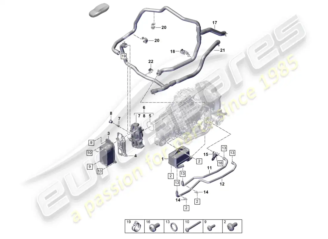 porsche 2021 (992-1 gt3/rs/st) 7-speed dual clutch gearbox - pdk - cooling system for gear oil parts diagram