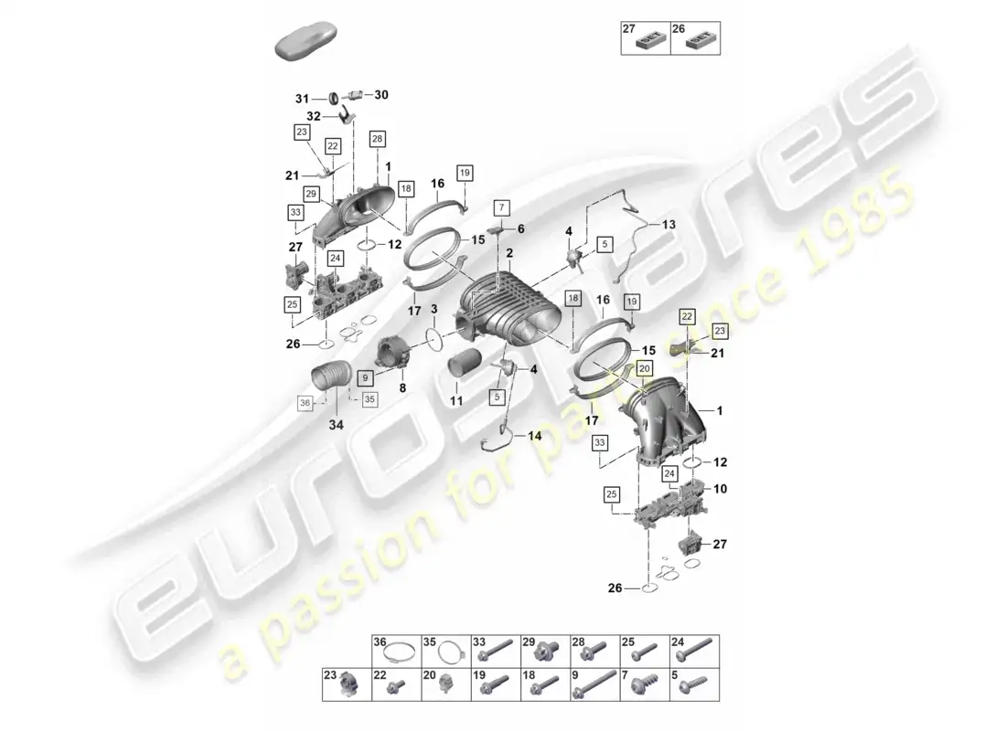 porsche 2023 (992-1 gt3/rs/st) intake air distributor throttle valve parts diagram