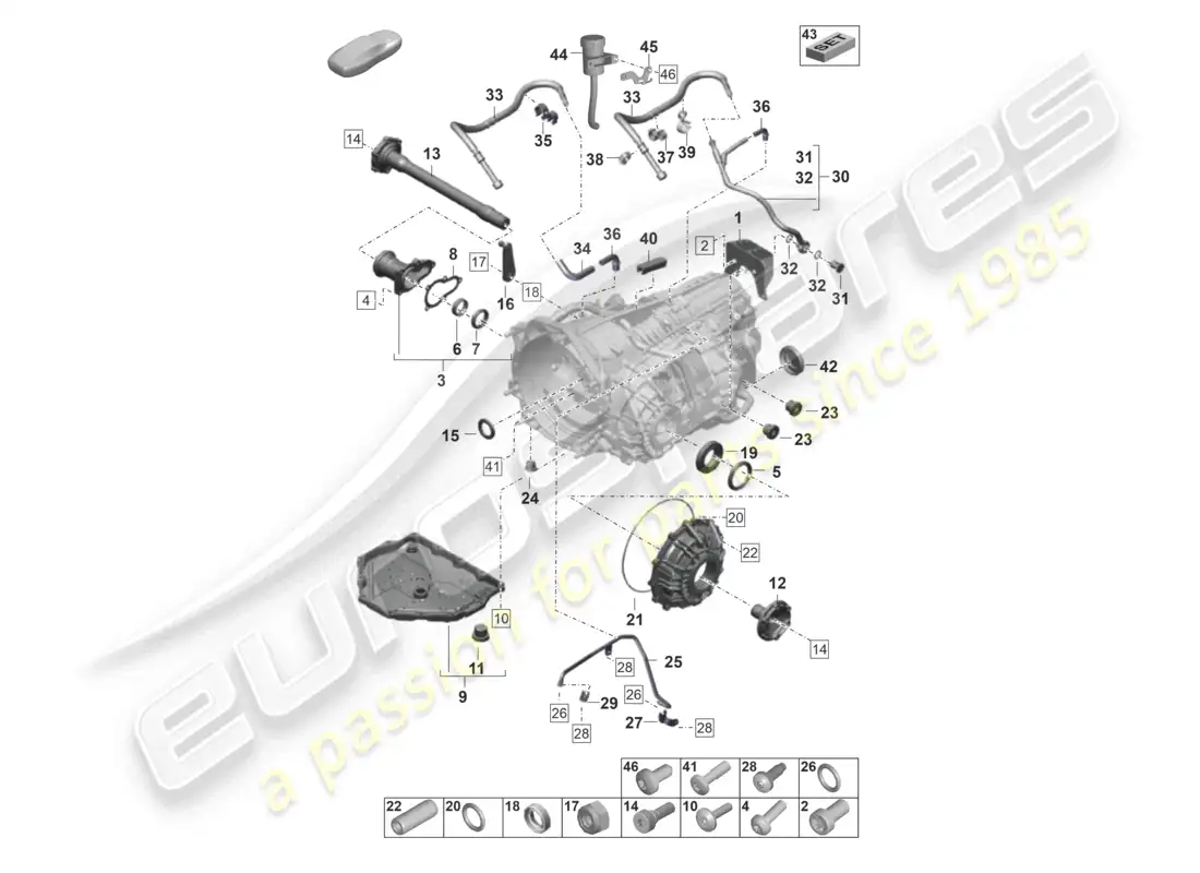 porsche 2021 (992-1 gt3/rs/st) 7-speed dual clutch gearbox - pdk - individual parts parts diagram