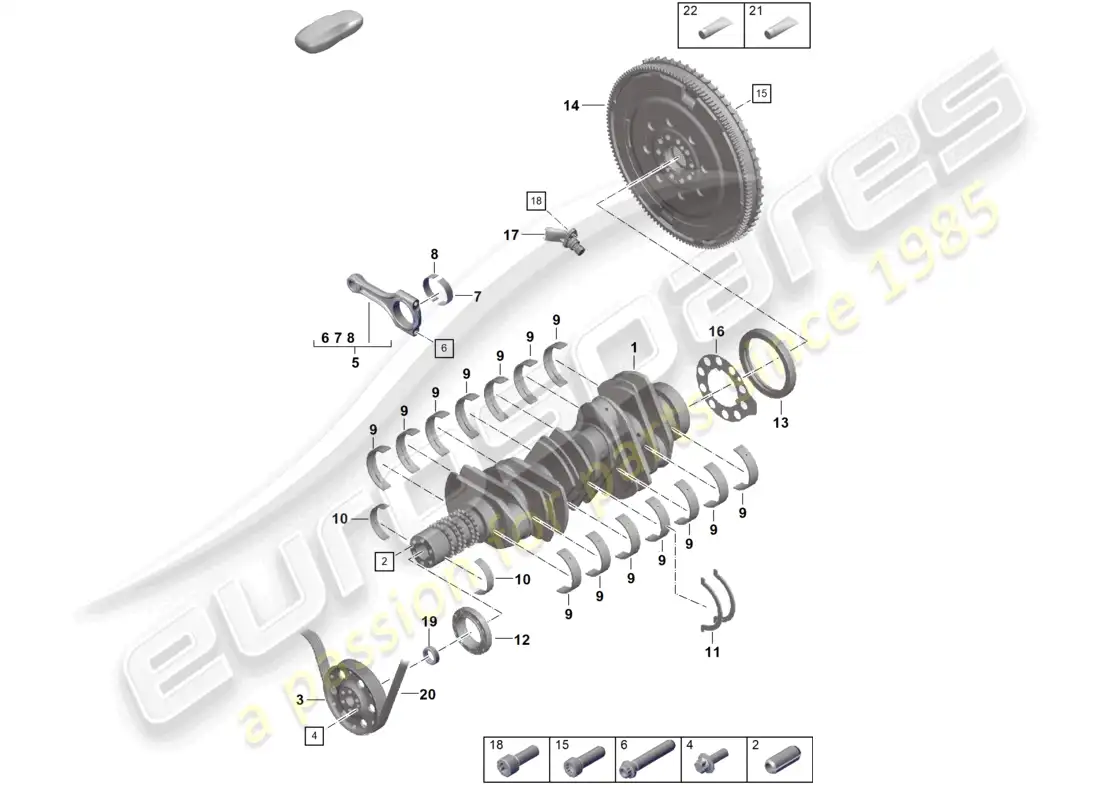 porsche 2024 (992-2 gt3/rs/st) crankshaft conrod flywheel parts diagram