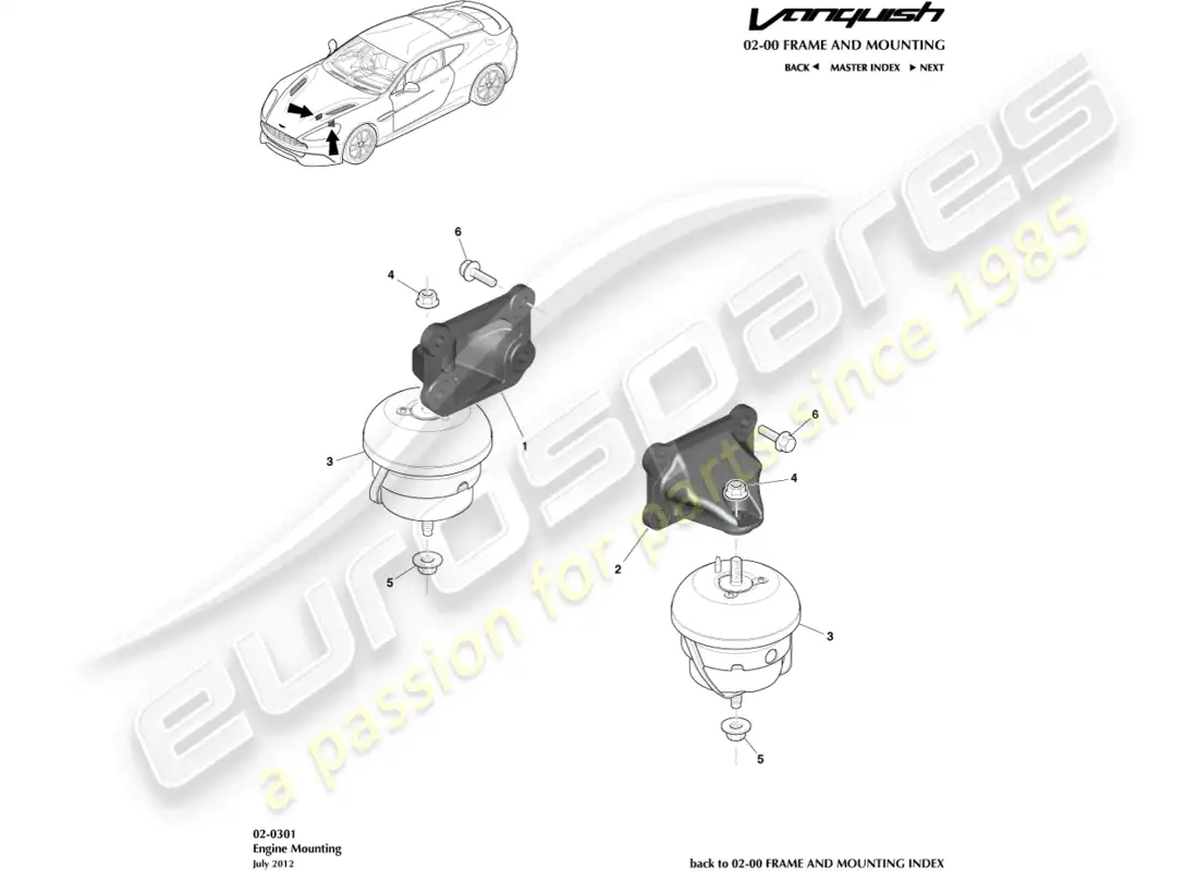 aston martin vanquish (2018) engine mountings parts diagram