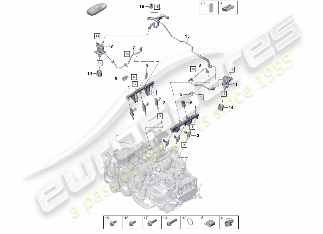 porsche 2023 (992-1 gt3/rs/st) injection system high pressure pump high-pressure injector parts diagram