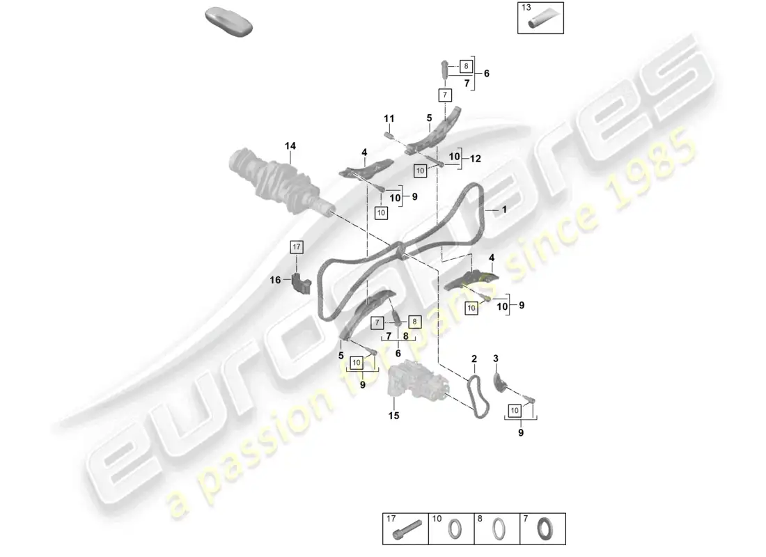 porsche 2023 (992-1 gt3/rs/st) chain tensioner timing chain parts diagram