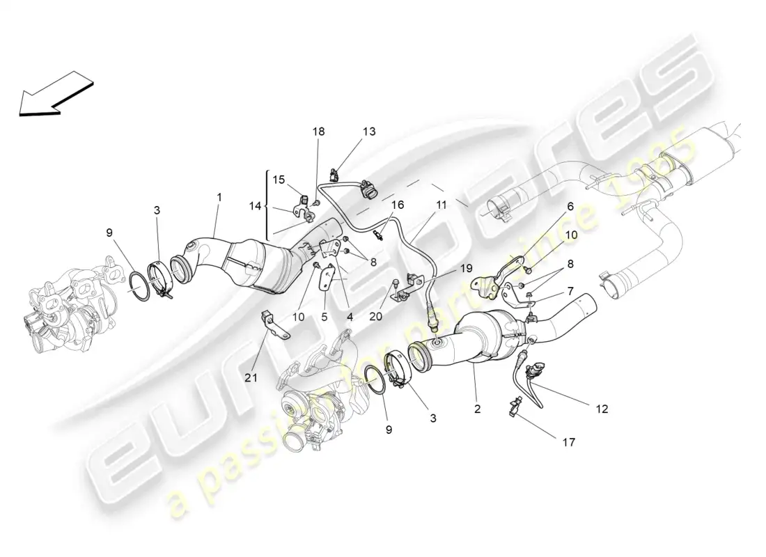 maserati ghibli (2015) pre-catalytic converters and catalytic converters parts diagram