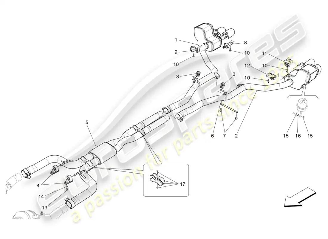 maserati ghibli (2016) silencers parts diagram