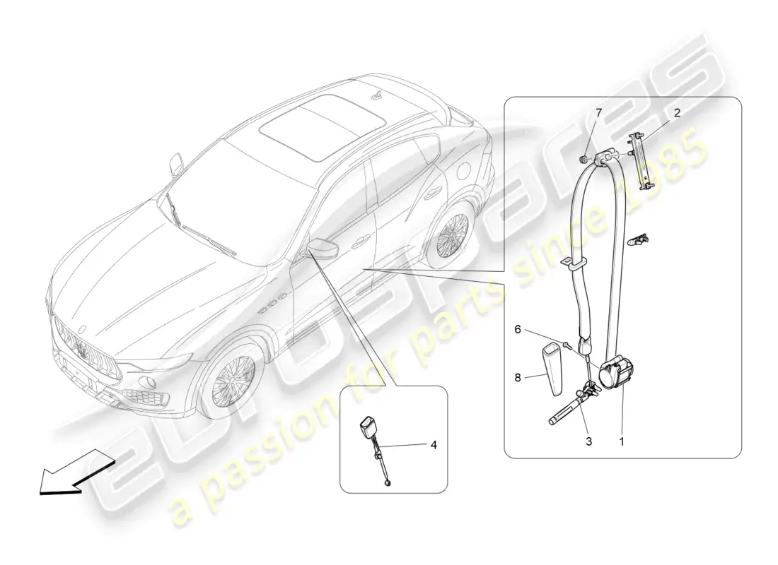 maserati levante modena (2022) front seatbelts parts diagram
