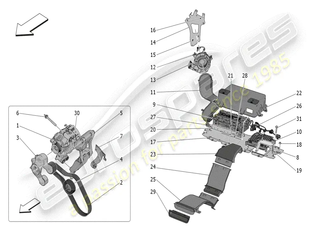 maserati grecale modena (2023) energy generation and accumulation parts diagram