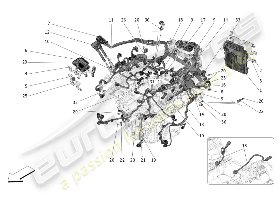 maserati grecale trofeo (2023) electronic control: injection and engine timing control parts diagram