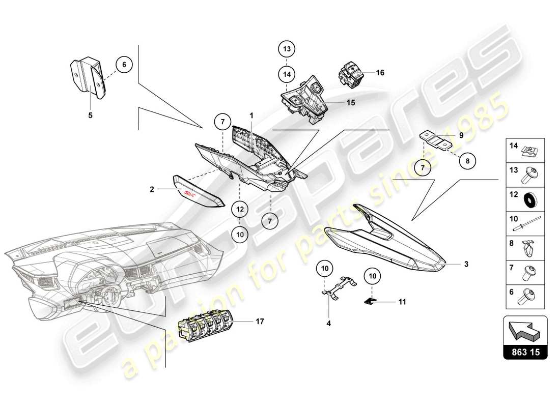 lamborghini lp750-4 sv coupe (2015) switch unit part diagram