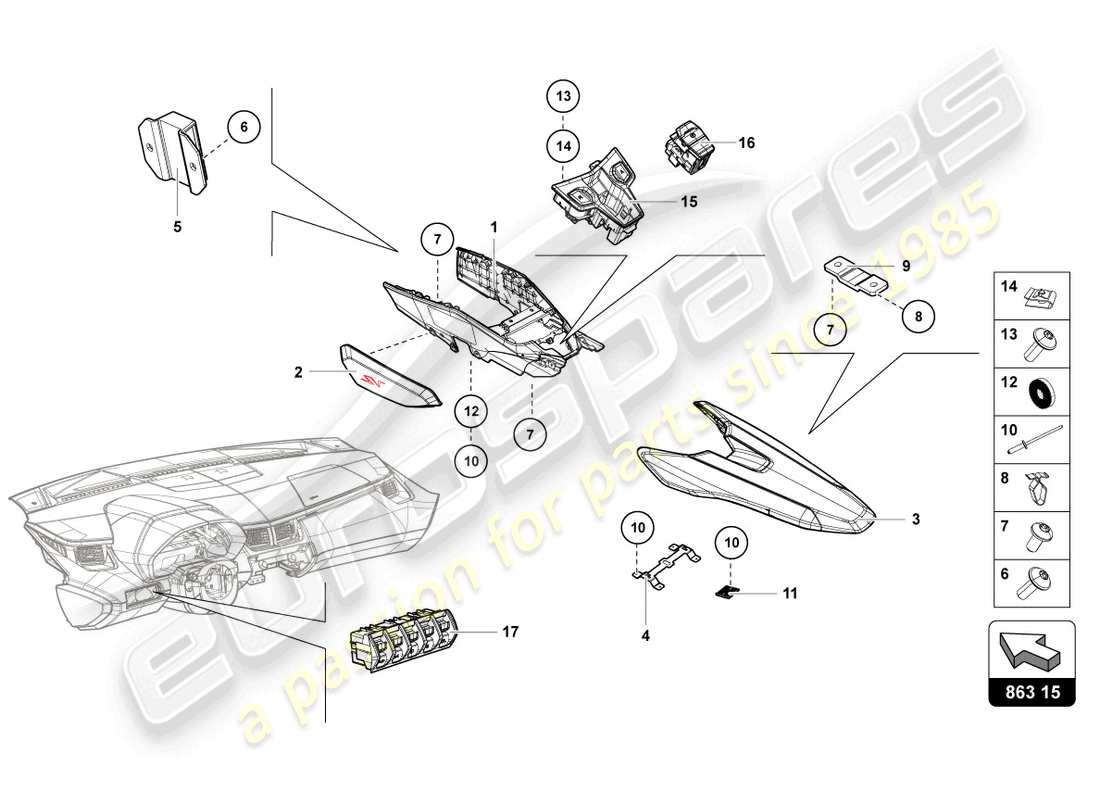 lamborghini 2020 (lp770-4 svj roadster) switch unit part diagram