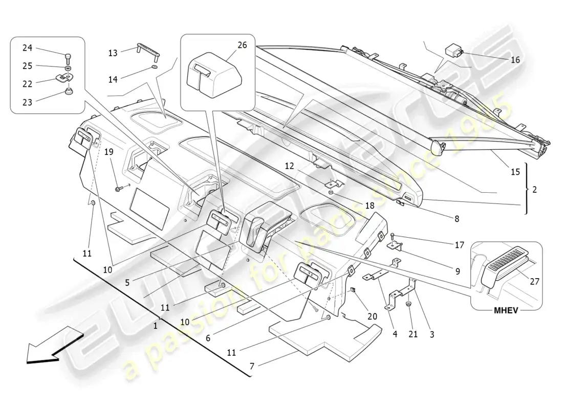 maserati ghibli (2016) rear parcel shelf parts diagram
