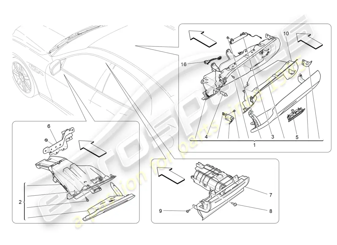 maserati ghibli (2018) glove compartments parts diagram