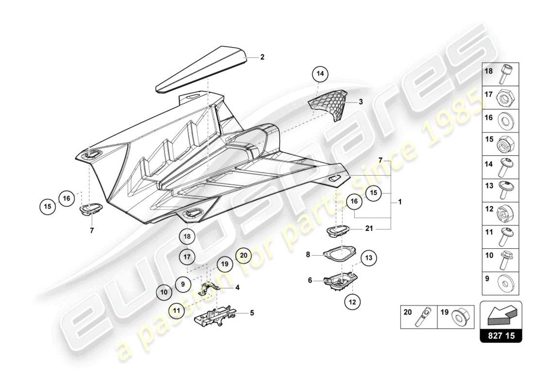 lamborghini 2021 (lp770-4 svj roadster) engine cover with insp. cover parts diagram