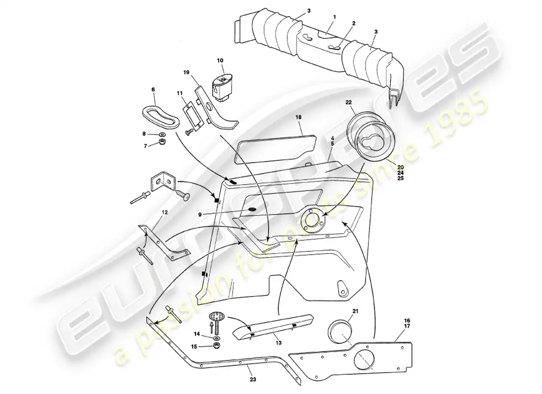 aston martin v8 volante (1998) rear trim part diagram