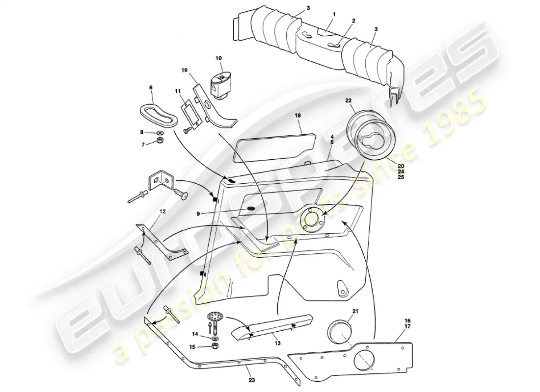 aston martin v8 volante (1999) rear trim parts diagram