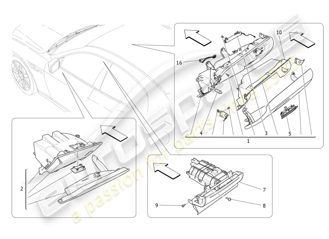 maserati ghibli fragment (2022) glove compartments part diagram