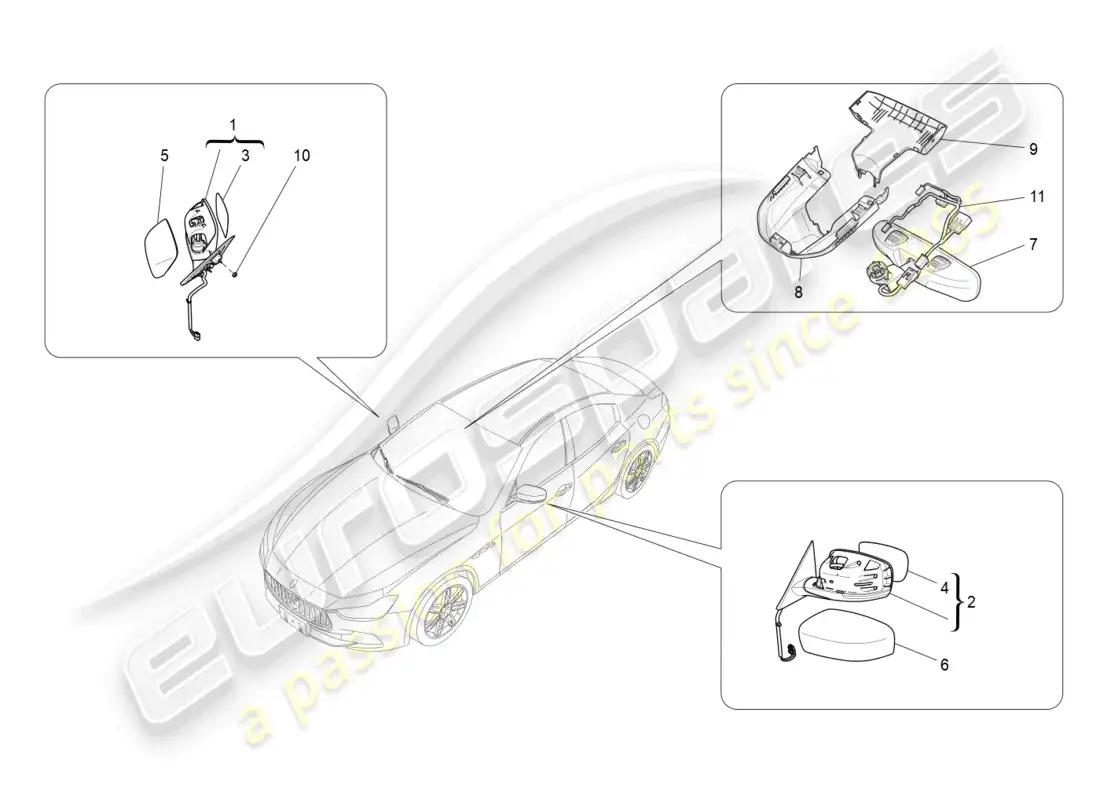 maserati ghibli fragment (2022) internal and external rear-view mirrors part diagram