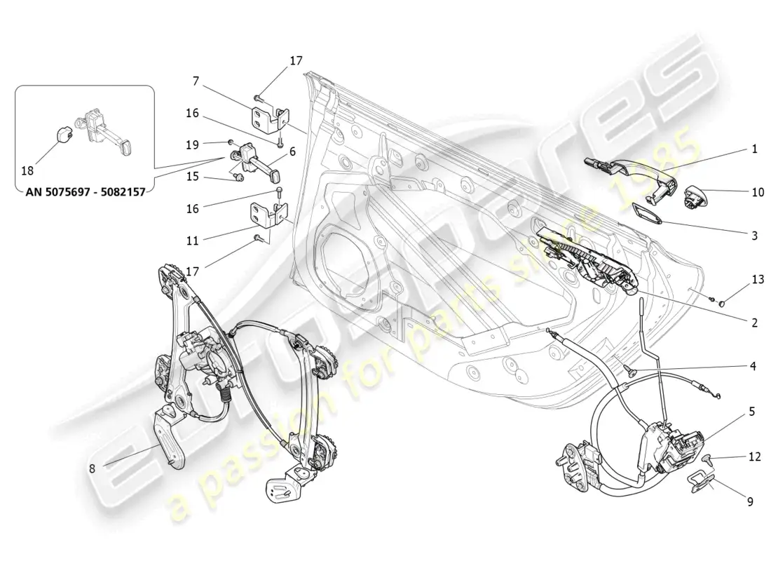 maserati ghibli fragment (2022) rear doors: mechanisms part diagram