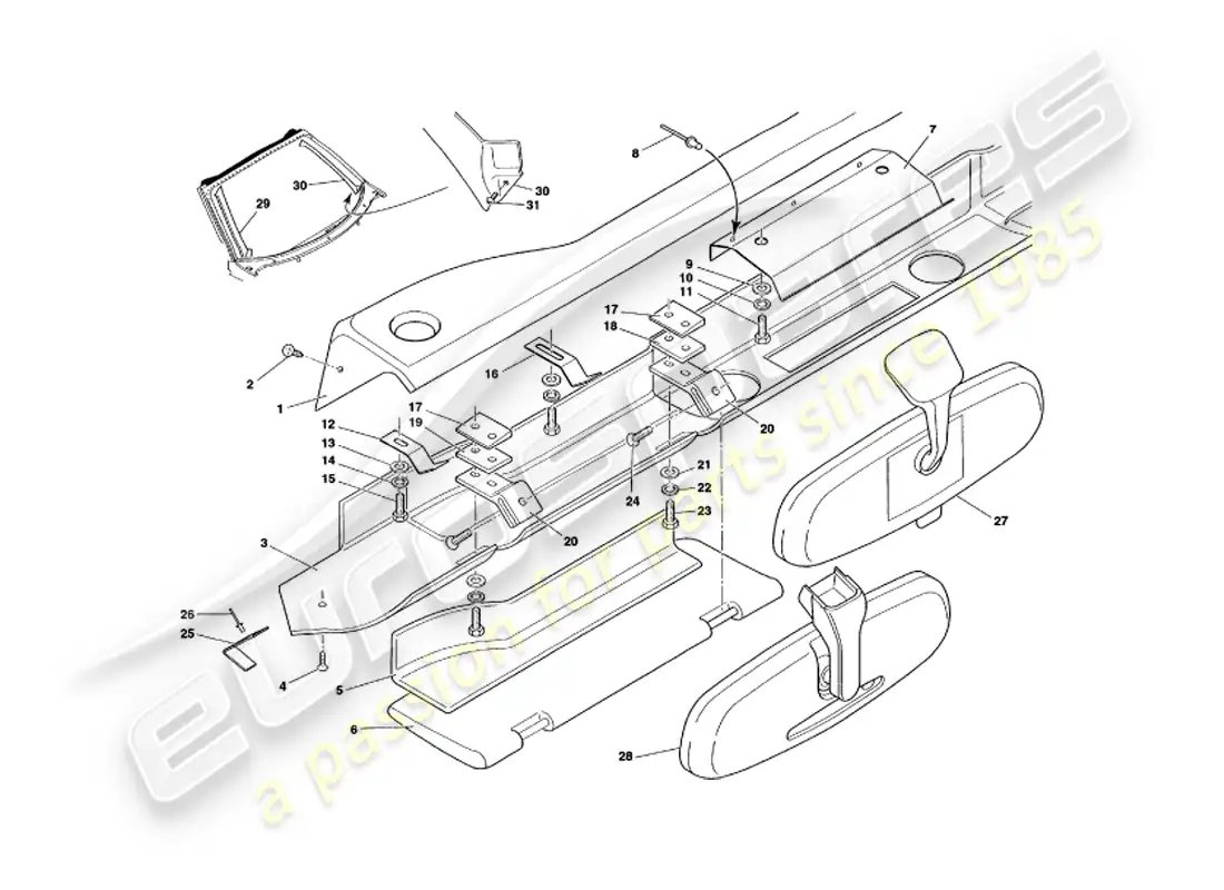 aston martin v8 volante (1999) fascia & trim parts diagram