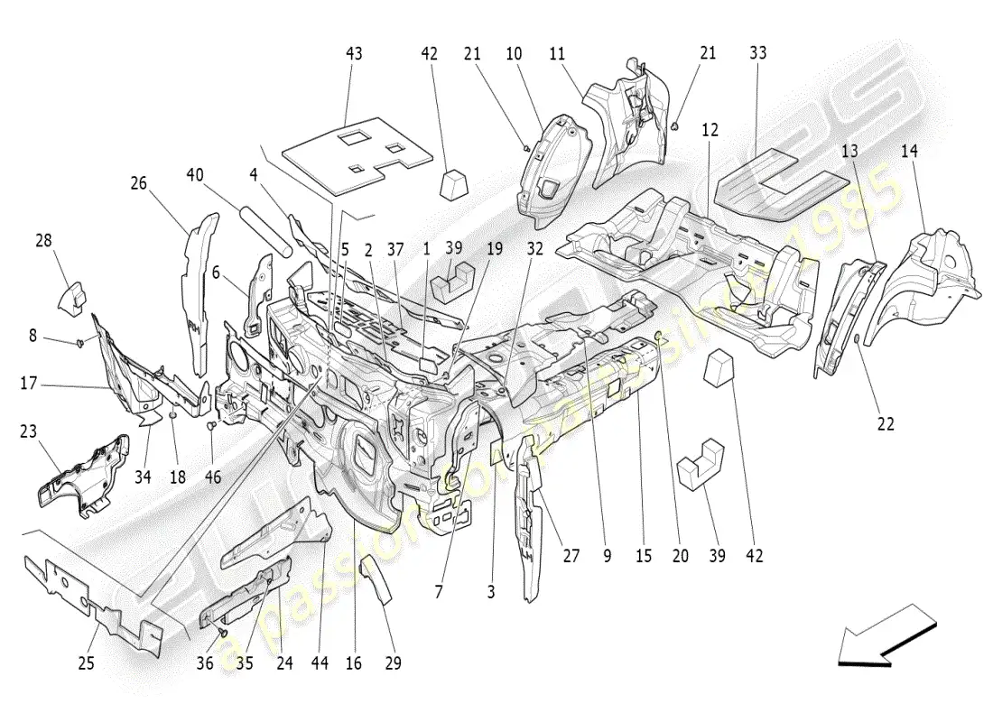 maserati ghibli (2019) sound-proofing panels inside the vehicle parts diagram