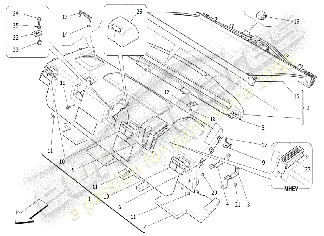 maserati ghibli (2019) rear parcel shelf parts diagram