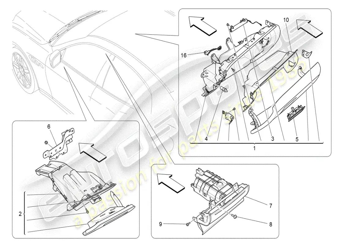 maserati ghibli (2019) glove compartments parts diagram